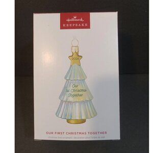 Hallmark Keepsake Hanging Tree Ornament 2024 Blue Gold Our First Xmas Together